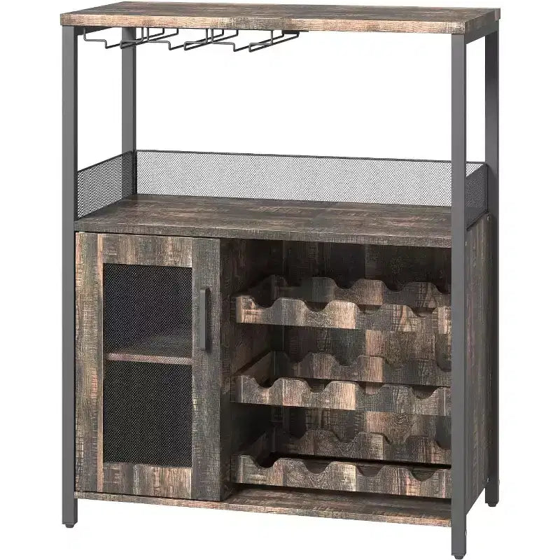 Mobile Bar per Caffè e Vino con Portabottiglie Rimovibile, Porta Bicchieri, Cassetto e Anta in Rete – Credenza e Contenitore per Sala da Pranzo, Cucina