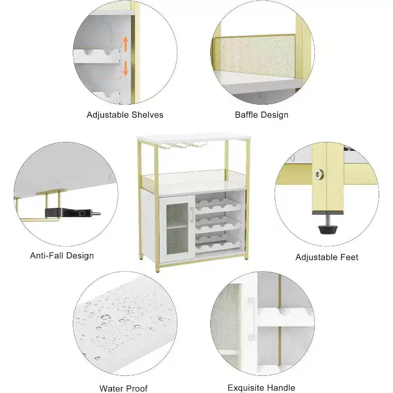 Mobile Bar per Caffè e Vino con Portabottiglie Rimovibile, Porta Bicchieri, Cassetto e Anta in Rete – Credenza e Contenitore per Sala da Pranzo, Cucina