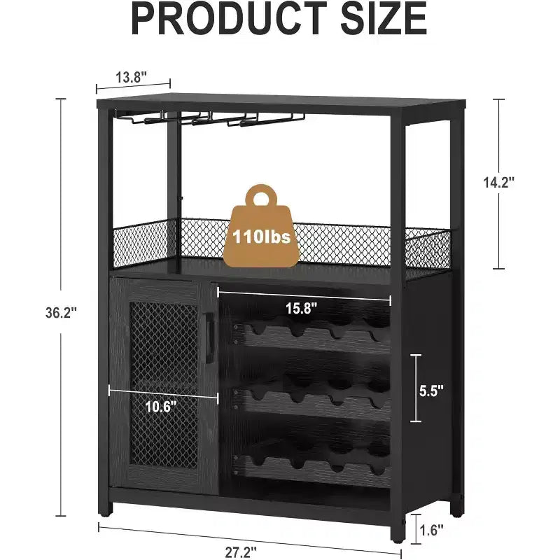 Mobile Bar per Caffè e Vino con Portabottiglie Rimovibile, Porta Bicchieri, Cassetto e Anta in Rete – Credenza e Contenitore per Sala da Pranzo, Cucina