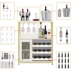 Mobile Bar per Caffè e Vino con Portabottiglie Rimovibile, Porta Bicchieri, Cassetto e Anta in Rete – Credenza e Contenitore per Sala da Pranzo, Cucina