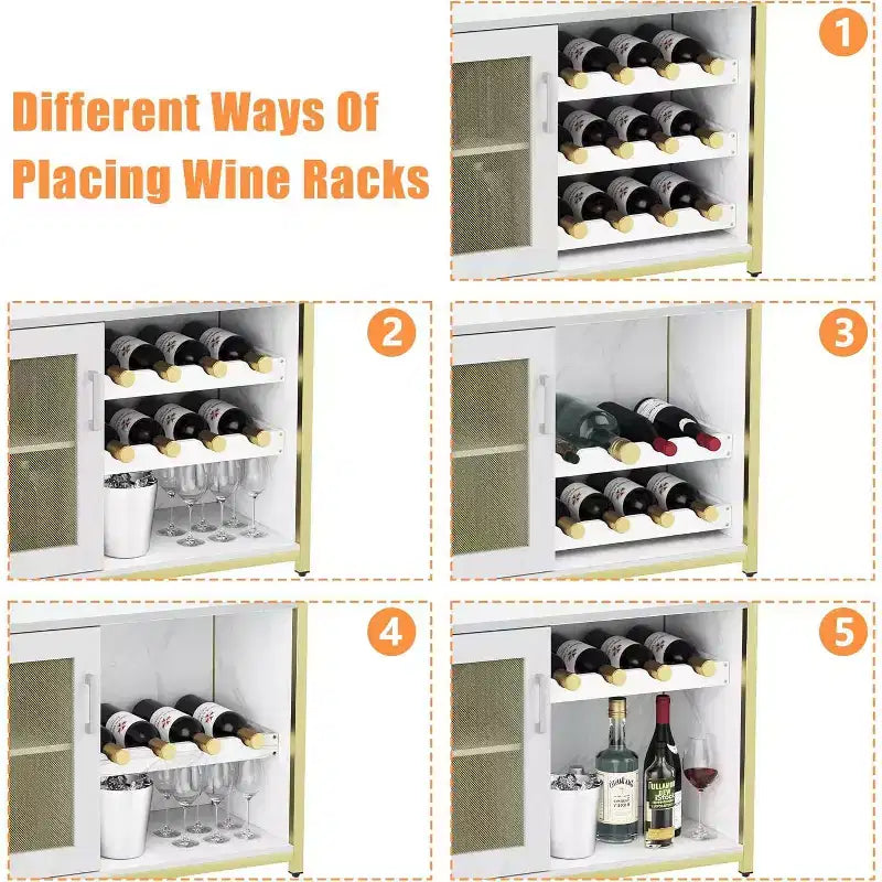 Mobile Bar per Caffè e Vino con Portabottiglie Rimovibile, Porta Bicchieri, Cassetto e Anta in Rete – Credenza e Contenitore per Sala da Pranzo, Cucina