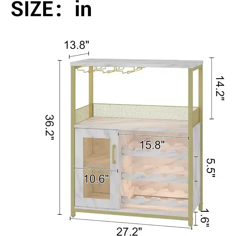 Mobile Bar per Caffè e Vino con Portabottiglie Rimovibile, Porta Bicchieri, Cassetto e Anta in Rete – Credenza e Contenitore per Sala da Pranzo, Cucina
