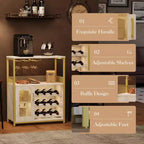 Mobile Bar per Caffè e Vino con Portabottiglie Rimovibile, Porta Bicchieri, Cassetto e Anta in Rete – Credenza e Contenitore per Sala da Pranzo, Cucina
