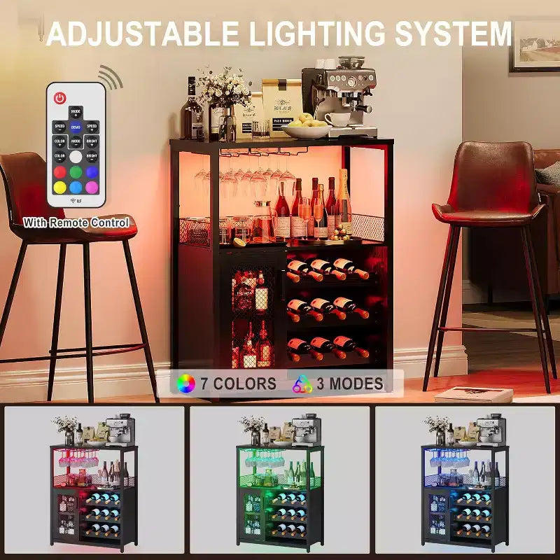 Mobile Bar per Caffè e Vino con Portabottiglie Rimovibile, Porta Bicchieri, Cassetto e Anta in Rete – Credenza e Contenitore per Sala da Pranzo, Cucina