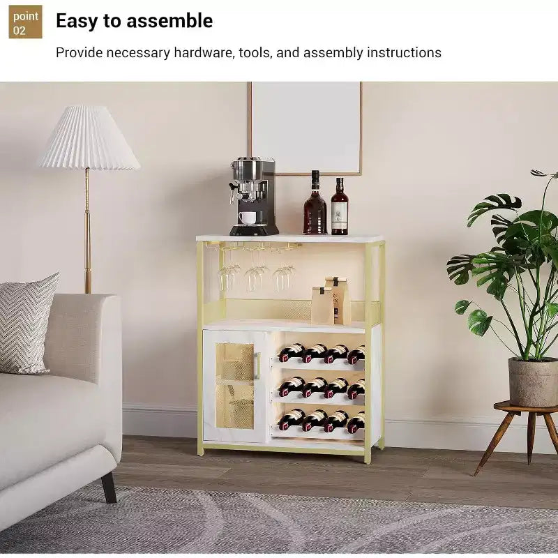 Mobile Bar per Caffè e Vino con Portabottiglie Rimovibile, Porta Bicchieri, Cassetto e Anta in Rete – Credenza e Contenitore per Sala da Pranzo, Cucina