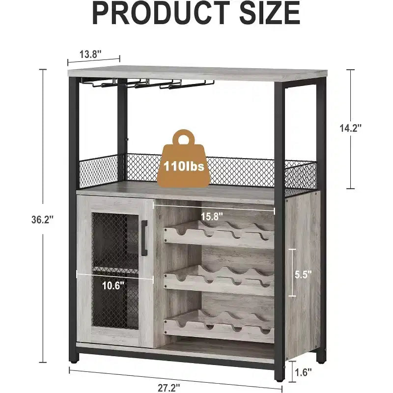 Mobile Bar per Caffè e Vino con Portabottiglie Rimovibile, Porta Bicchieri, Cassetto e Anta in Rete – Credenza e Contenitore per Sala da Pranzo, Cucina