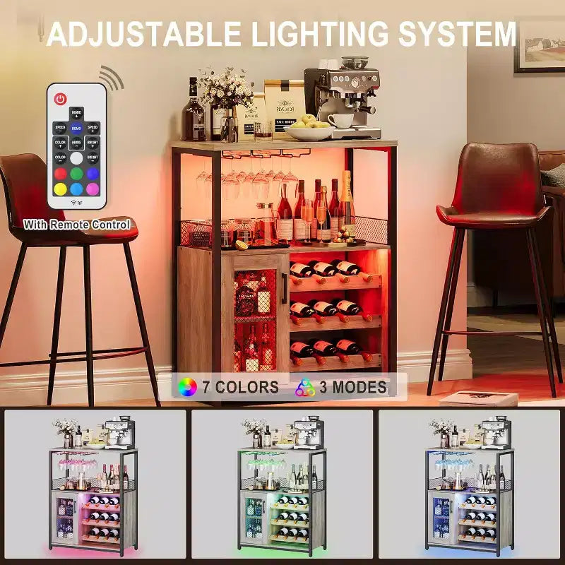 Mobile Bar per Caffè e Vino con Portabottiglie Rimovibile, Porta Bicchieri, Cassetto e Anta in Rete – Credenza e Contenitore per Sala da Pranzo, Cucina