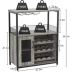 Mobile Bar per Caffè e Vino con Portabottiglie Rimovibile, Porta Bicchieri, Cassetto e Anta in Rete – Credenza e Contenitore per Sala da Pranzo, Cucina