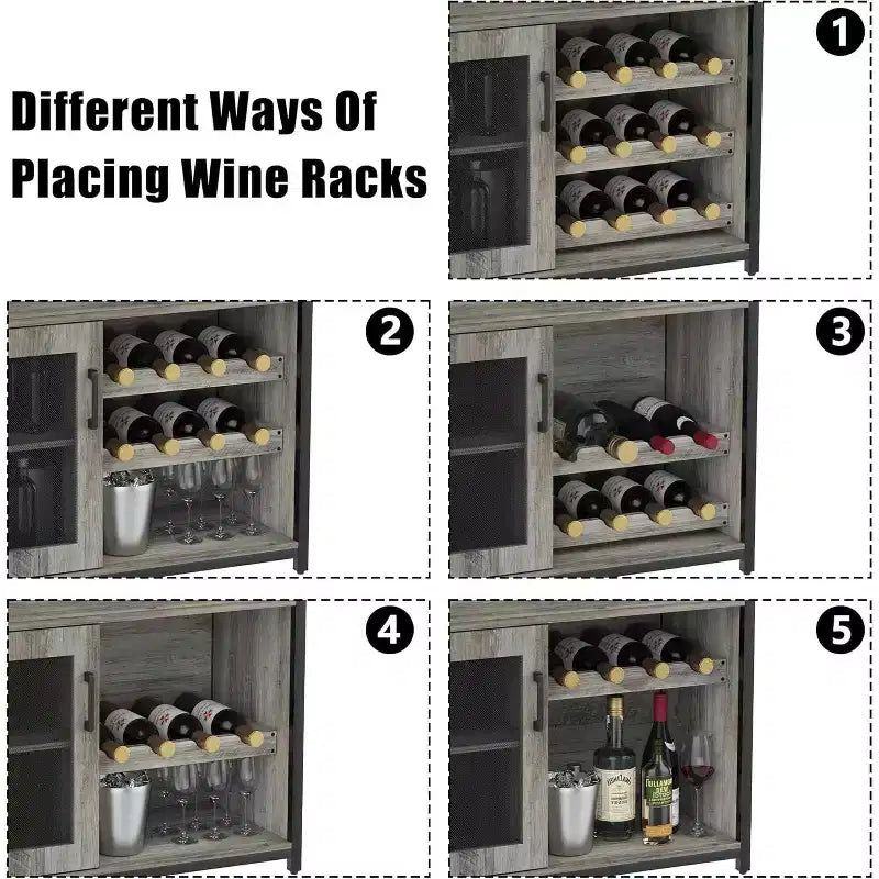 Mobile Bar per Caffè e Vino con Portabottiglie Rimovibile, Porta Bicchieri, Cassetto e Anta in Rete – Credenza e Contenitore per Sala da Pranzo, Cucina