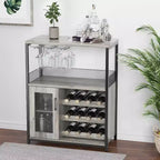 Mobile Bar per Caffè e Vino con Portabottiglie Rimovibile, Porta Bicchieri, Cassetto e Anta in Rete – Credenza e Contenitore per Sala da Pranzo, Cucina