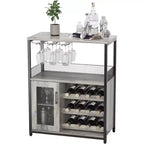 Mobile Bar per Caffè e Vino con Portabottiglie Rimovibile, Porta Bicchieri, Cassetto e Anta in Rete – Credenza e Contenitore per Sala da Pranzo, Cucina