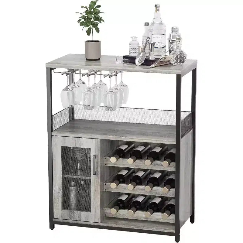 Mobile Bar per Caffè e Vino con Portabottiglie Rimovibile, Porta Bicchieri, Cassetto e Anta in Rete – Credenza e Contenitore per Sala da Pranzo, Cucina