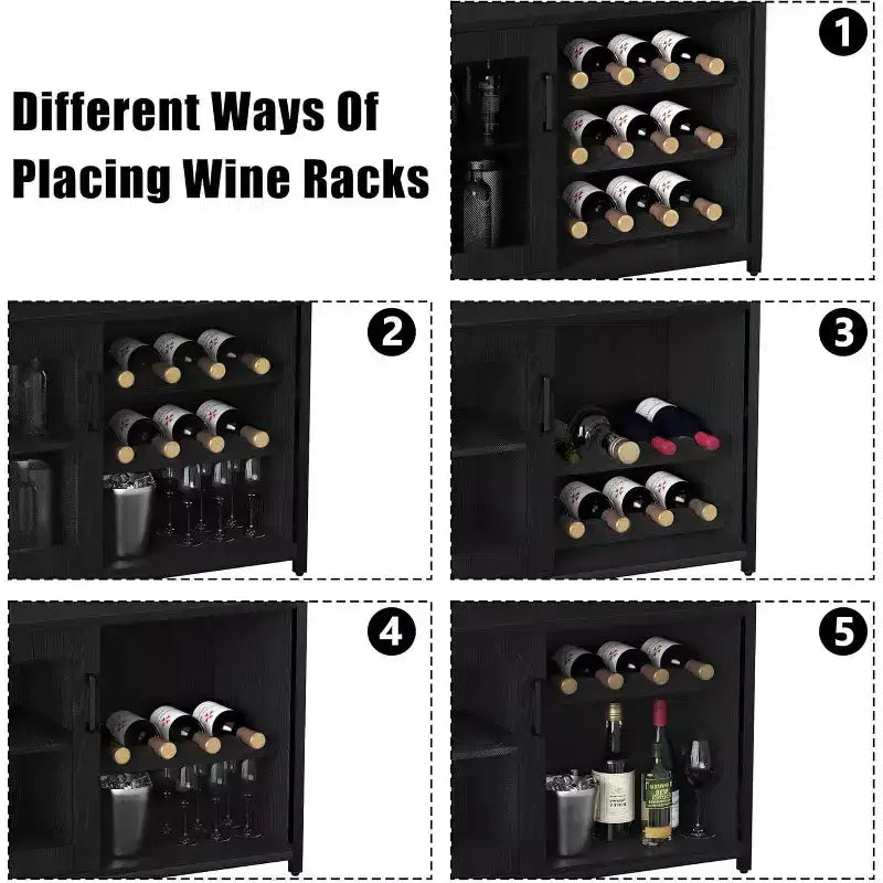 Mobile Bar per Caffè e Vino con Portabottiglie Rimovibile, Porta Bicchieri, Cassetto e Anta in Rete – Credenza e Contenitore per Sala da Pranzo, Cucina