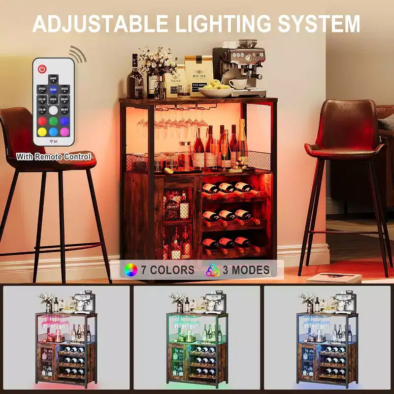 Mobile Bar per Caffè e Vino con Portabottiglie Rimovibile, Porta Bicchieri, Cassetto e Anta in Rete – Credenza e Contenitore per Sala da Pranzo, Cucina