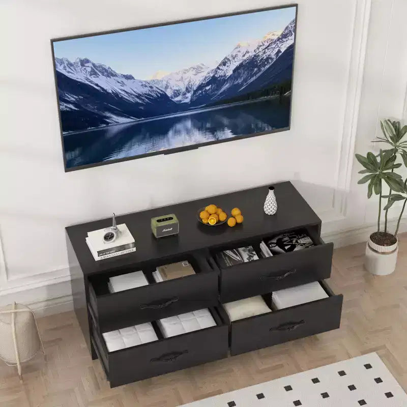 Mobile TV con Supporto per TV da 32-75 Pollici, Consolle Multimediale Moderna con 4 Grandi Cassetti, Credenza Centro Intrattenimento per Soggiorno e Camera da Letto