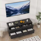 Mobile TV con Supporto per TV da 32-75 Pollici, Consolle Multimediale Moderna con 4 Grandi Cassetti, Credenza Centro Intrattenimento per Soggiorno e Camera da Letto