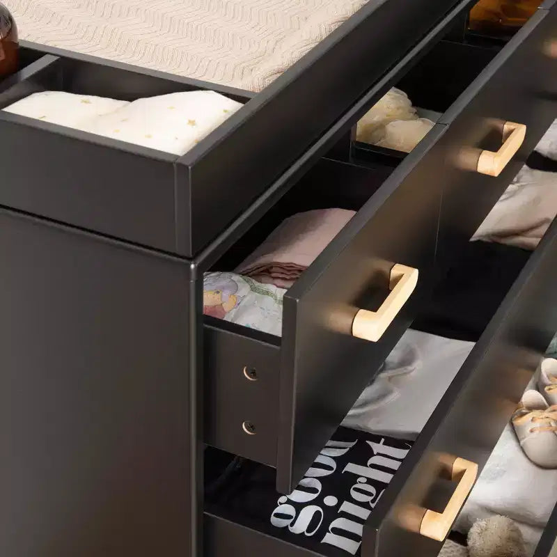 Comò a 5 cassetti per la cameretta - Cassettiera doppia sicura, robusta e atossica, nera