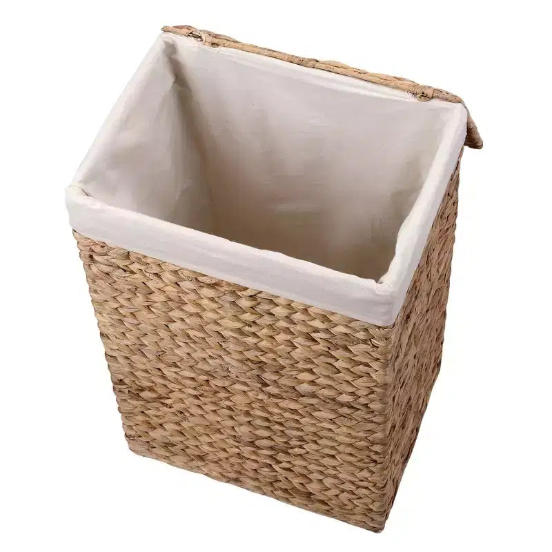 Cesti portabiancheria in vimini fatti a mano con coperchio, set da 2, in giacinto d'acqua, naturale