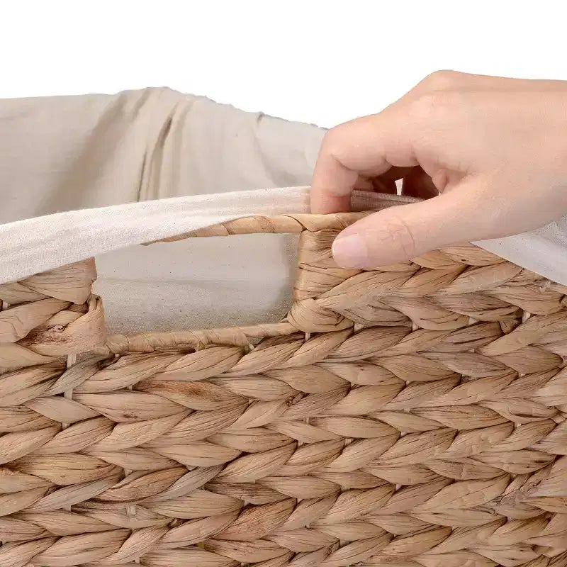 Cesti portabiancheria in vimini fatti a mano con coperchio, set da 2, in giacinto d'acqua, naturale