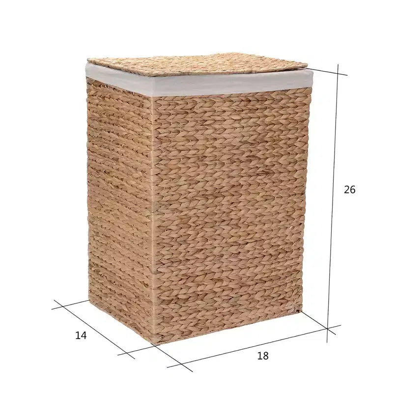 Cesti portabiancheria in vimini fatti a mano con coperchio, set da 2, in giacinto d'acqua, naturale