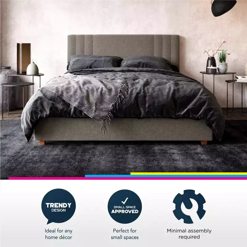 Struttura letto imbottita Wynn - Letto a piattaforma moderno con testiera imbottita
