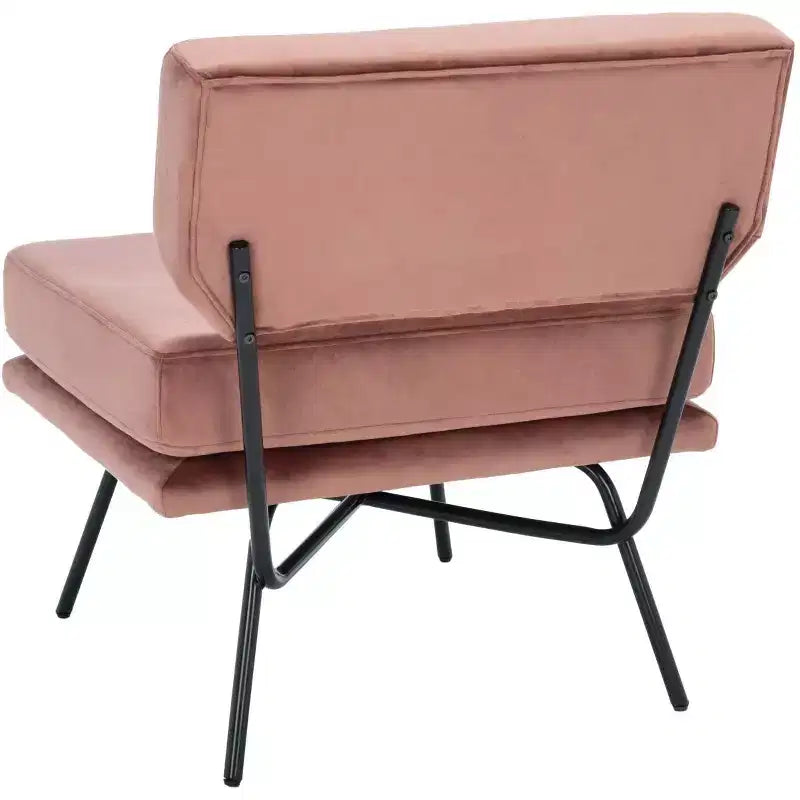 Poltrona Kermit in Velluto con Gambe in Metallo, Senza Braccioli, Rosa Antico