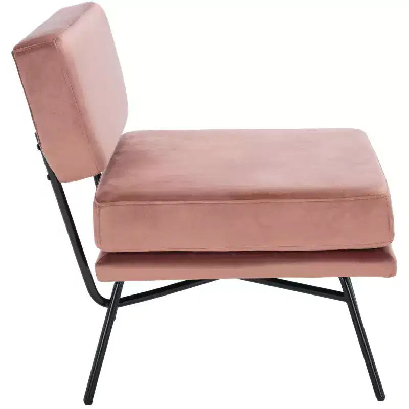 Poltrona Kermit in Velluto con Gambe in Metallo, Senza Braccioli, Rosa Antico