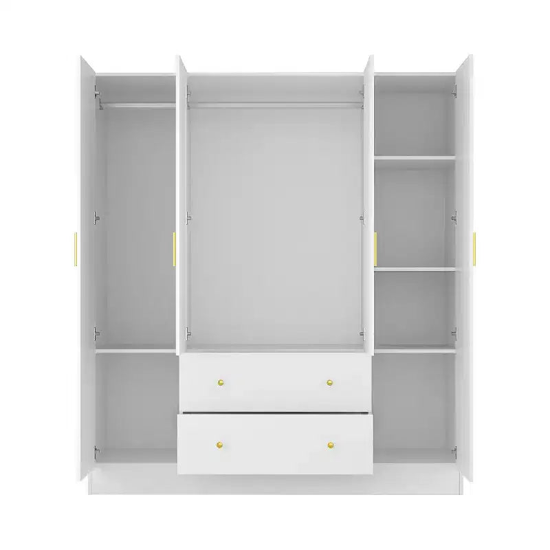 Armadio moderno a 4 ante con specchio, 2 cassetti e aste robuste