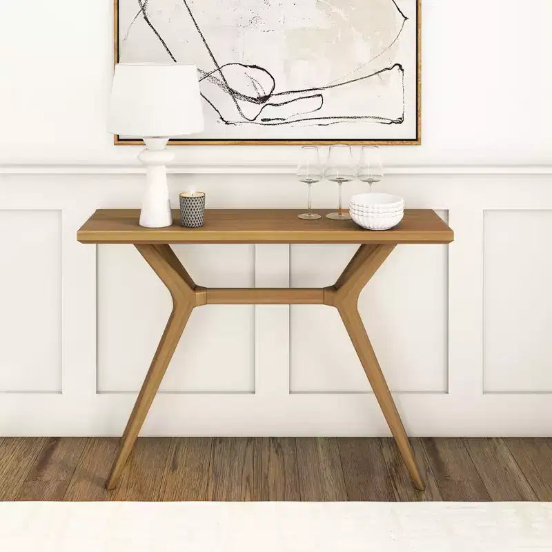 Verso Tavolo consolle da 46" in pino massiccio, design scandinavo con gambe incrociate, tavolo stretto per l'ingresso