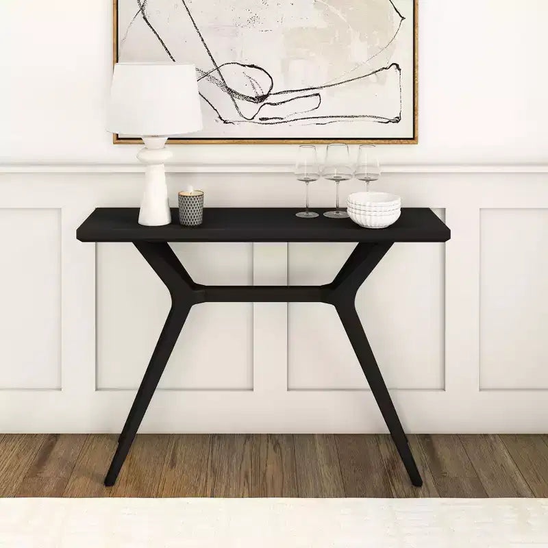 Verso Tavolo consolle da 46" in pino massiccio, design scandinavo con gambe incrociate, tavolo stretto per l'ingresso