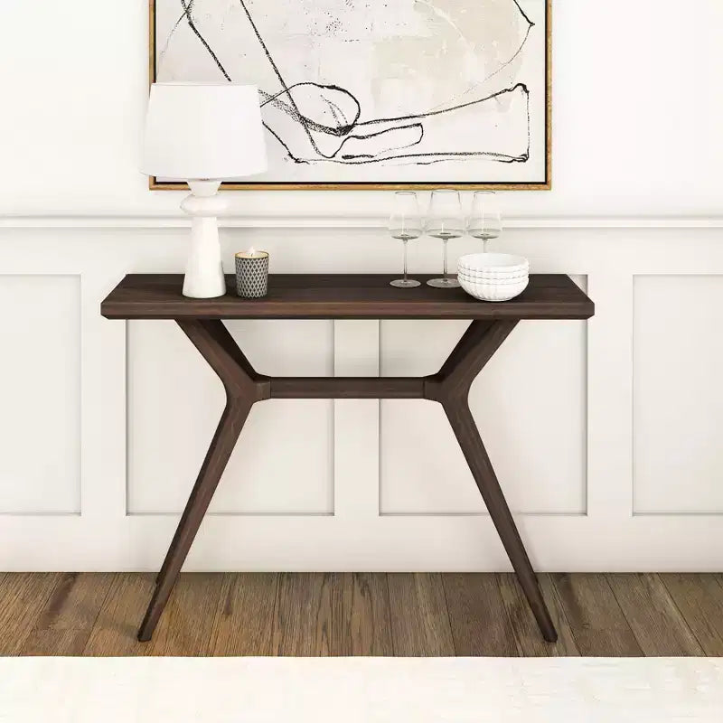 Verso Tavolo consolle da 46" in pino massiccio, design scandinavo con gambe incrociate, tavolo stretto per l'ingresso