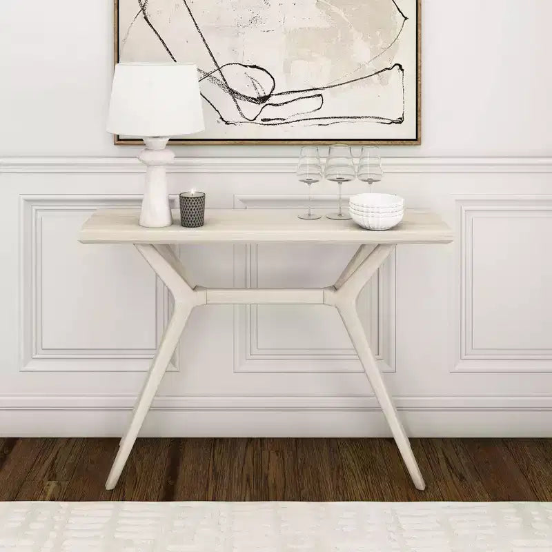 Verso Tavolo consolle da 46" in pino massiccio, design scandinavo con gambe incrociate, tavolo stretto per l'ingresso