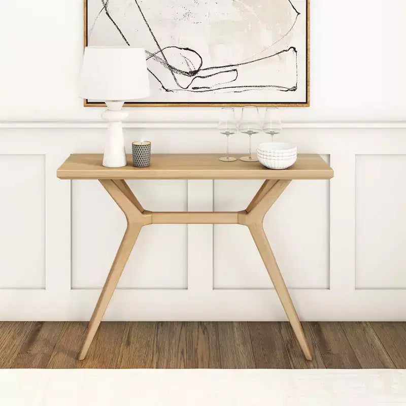 Verso Tavolo consolle da 46" in pino massiccio, design scandinavo con gambe incrociate, tavolo stretto per l'ingresso