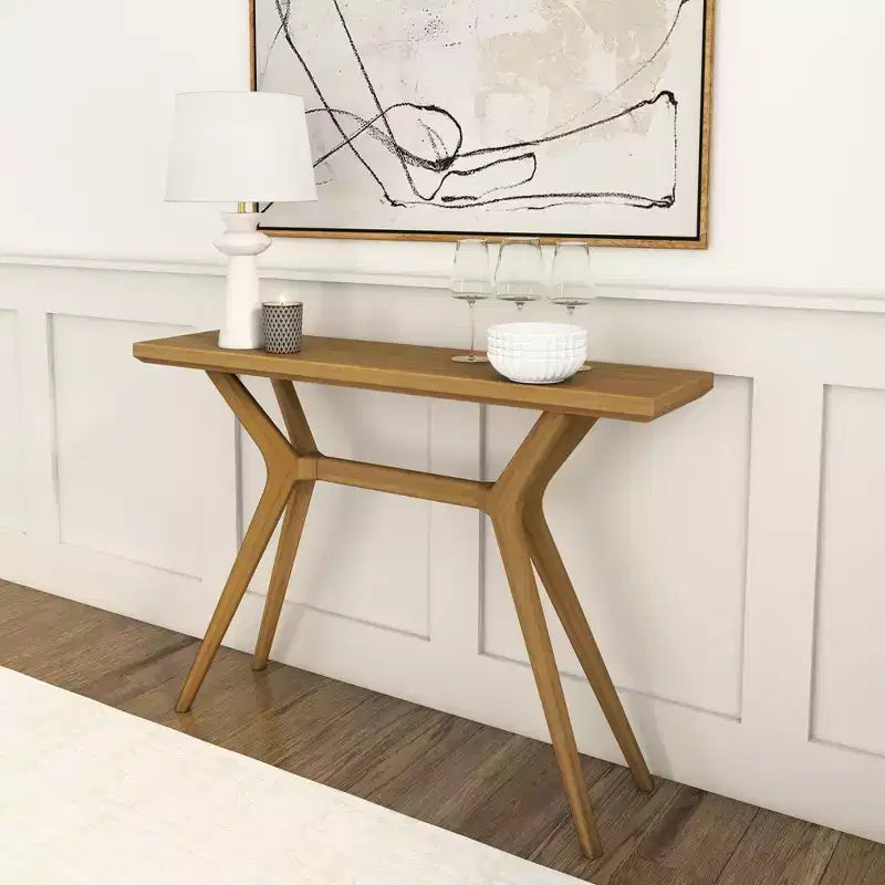 Verso Tavolo consolle da 46" in pino massiccio, design scandinavo con gambe incrociate, tavolo stretto per l'ingresso