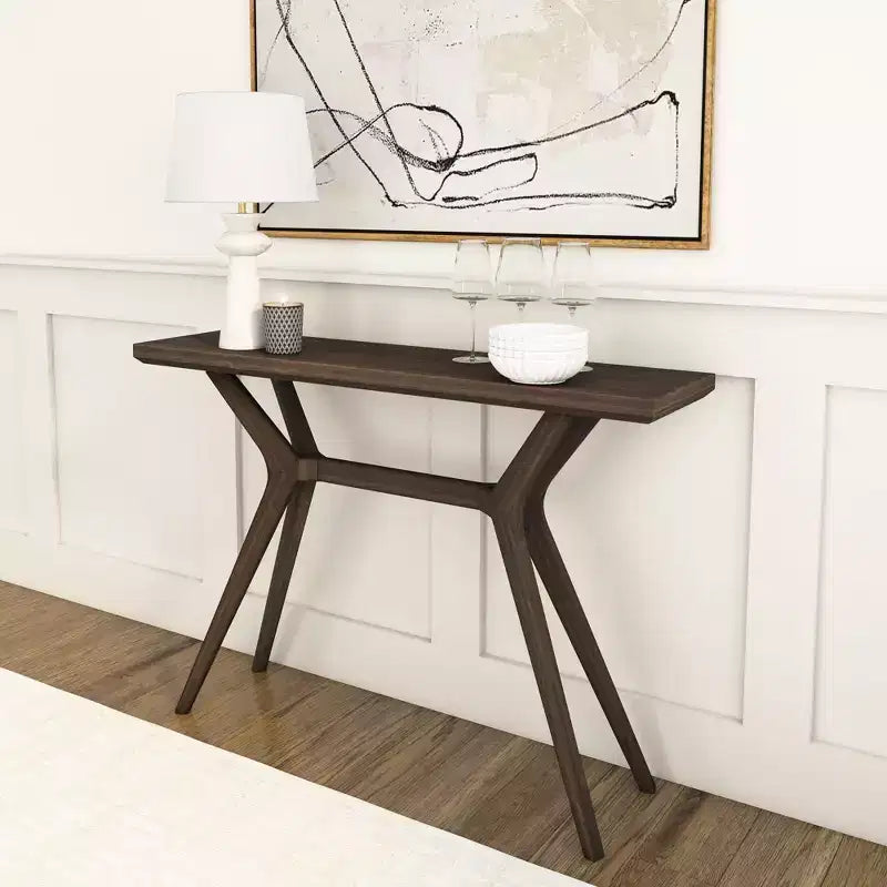 Verso Tavolo consolle da 46" in pino massiccio, design scandinavo con gambe incrociate, tavolo stretto per l'ingresso