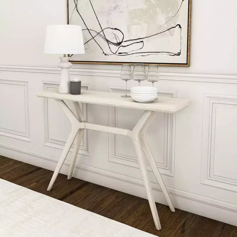Verso Tavolo consolle da 46" in pino massiccio, design scandinavo con gambe incrociate, tavolo stretto per l'ingresso